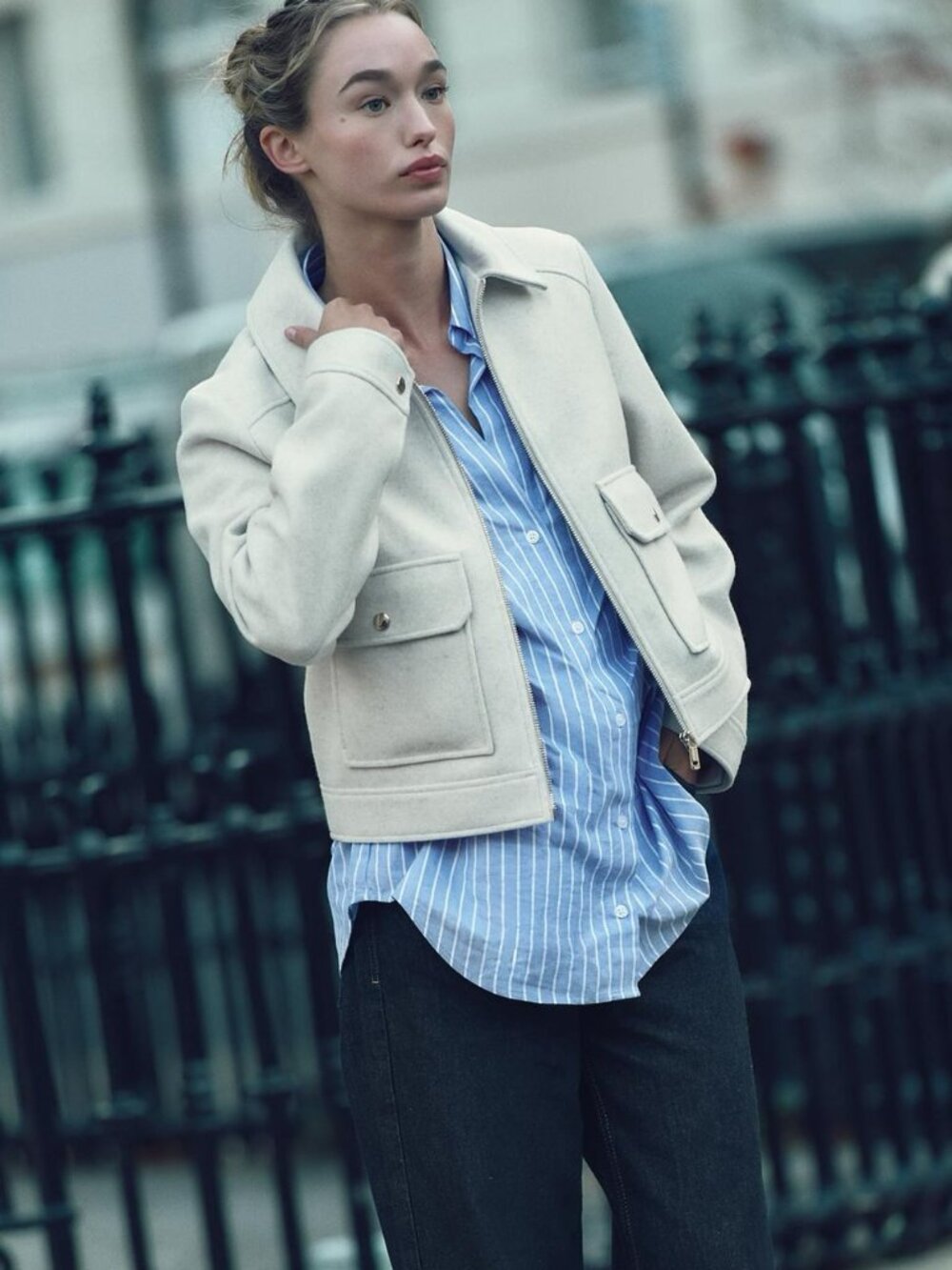 Zara Women Hearther Cream Soft Zip-Up Jacket Size XS NWT